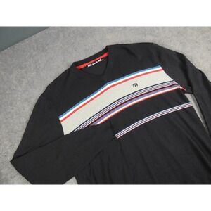 TravisMathew Mens V-Neck Sweater Black Multi-Color Chest Stripe Knit Large
